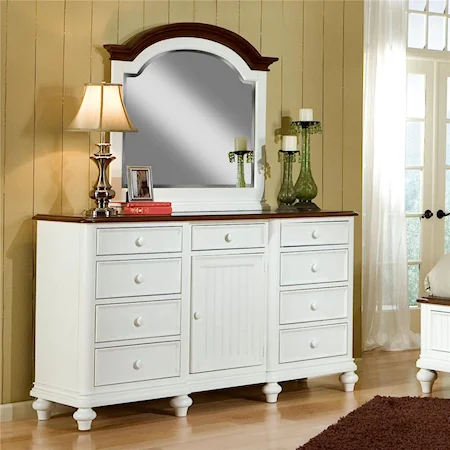 Door Dresser with 9 Drawers and Landscape Mirror Combination